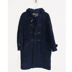 Gloverall Womens Navy Wool Long Duffel Coat size 18 Plaid